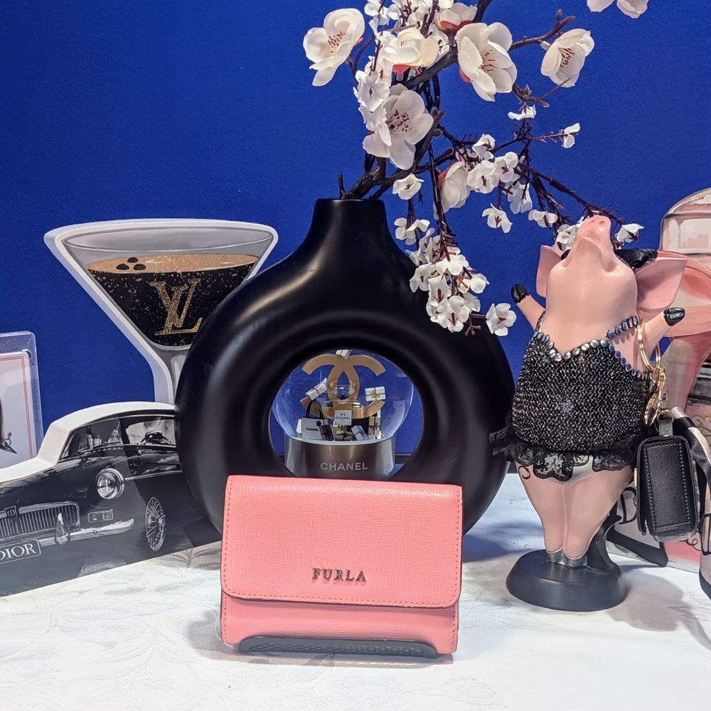 Furla Pink Saffiano Leather Compact Trifold Wallet